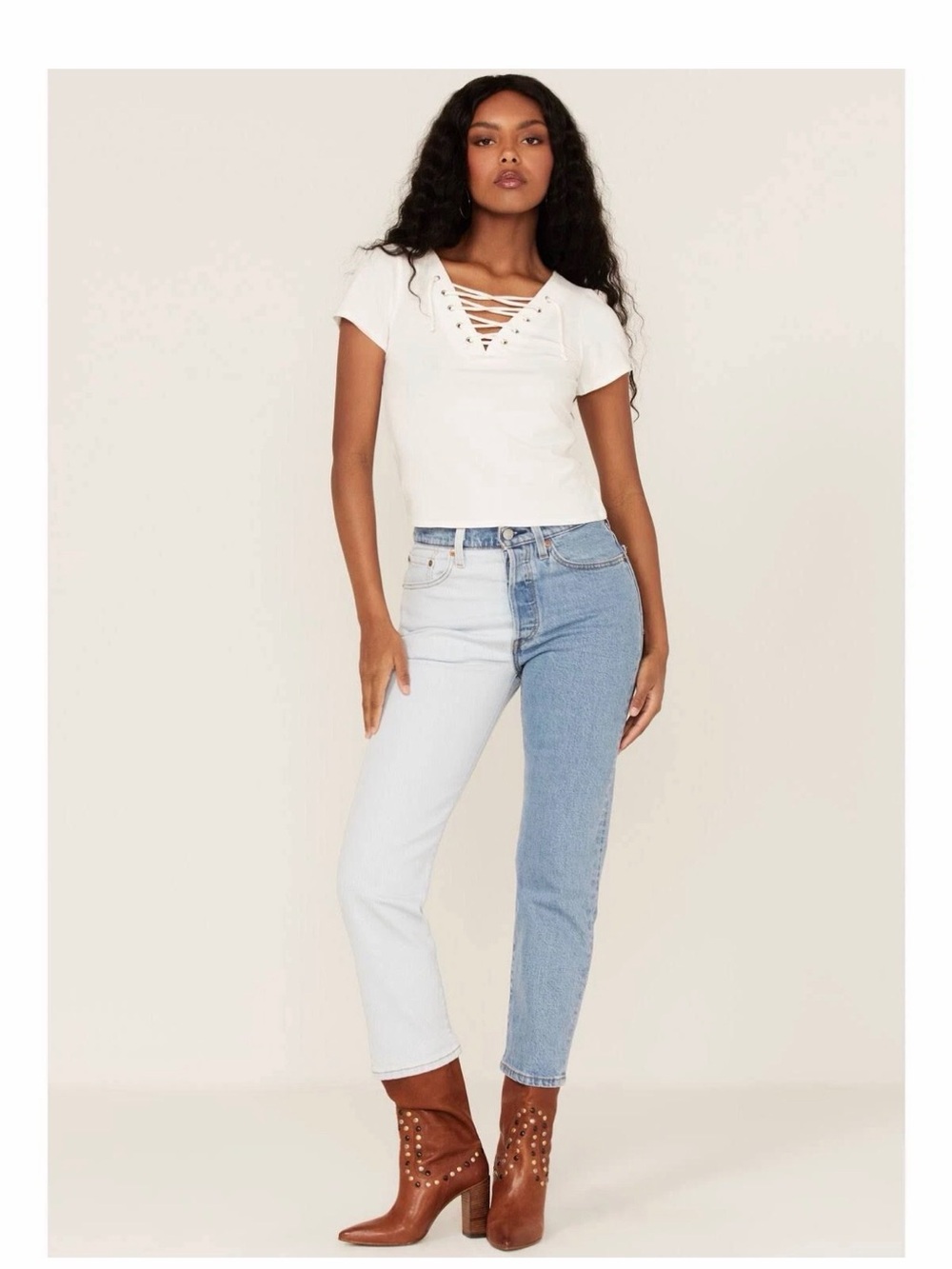 Levi's Women's Two-Tone Straight-Leg Jeans - Light Blue & Medium Blue